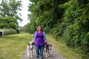 dog training expert, Kerry and her two Great Danes